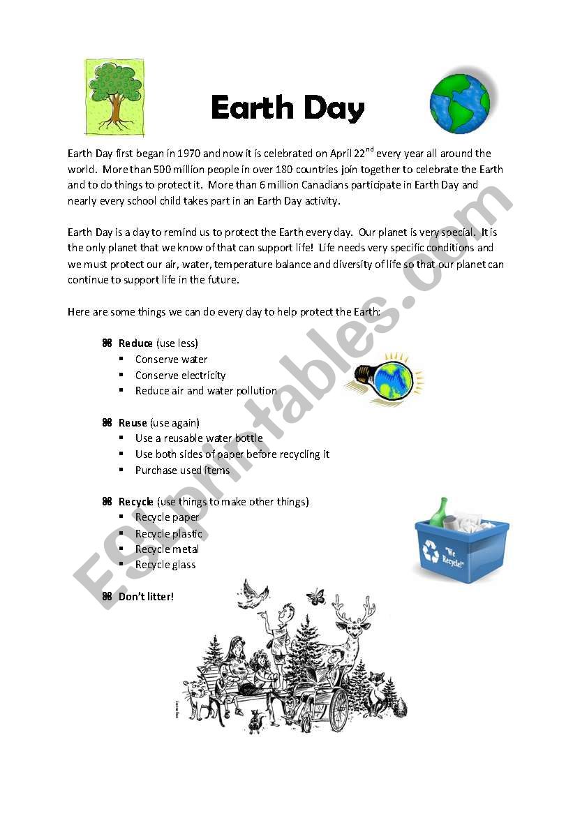 Earth Day Information and Worksheet  [PAGE 1]
